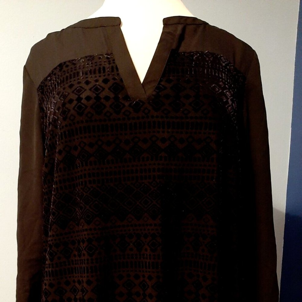 HOLIDAY GLITZ Pullover Top - Blouse / Black Velvet / Sz L Valerie Stevens NWT